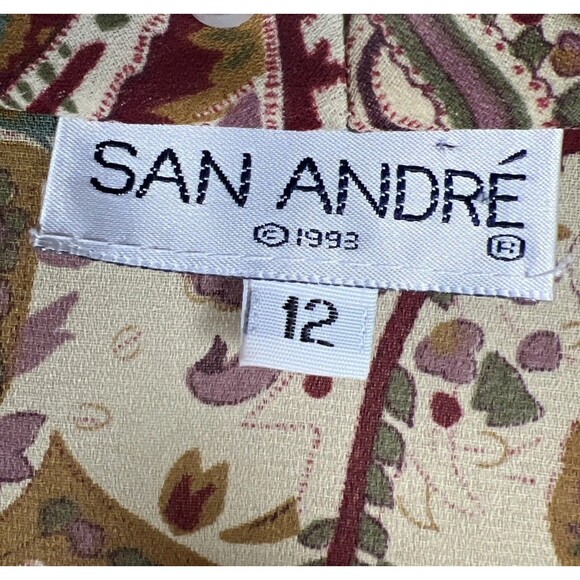 Vintage 90s San Andre Long Sleeve Asymmetrical Shawl Neck Blouse Paisley Sz 12 - Picture 7 of 14